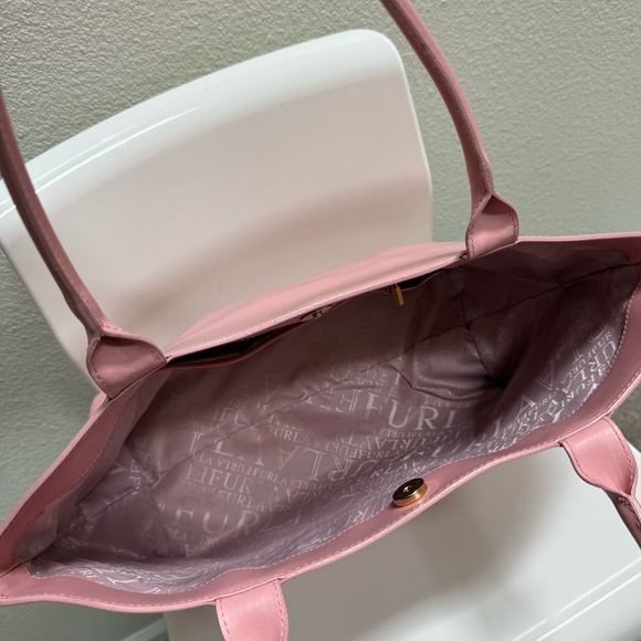 FURLA Vintage Designer Maeve Pink Vegan Leather Tote Bag with Gold Hardware - Picture 5 of 11